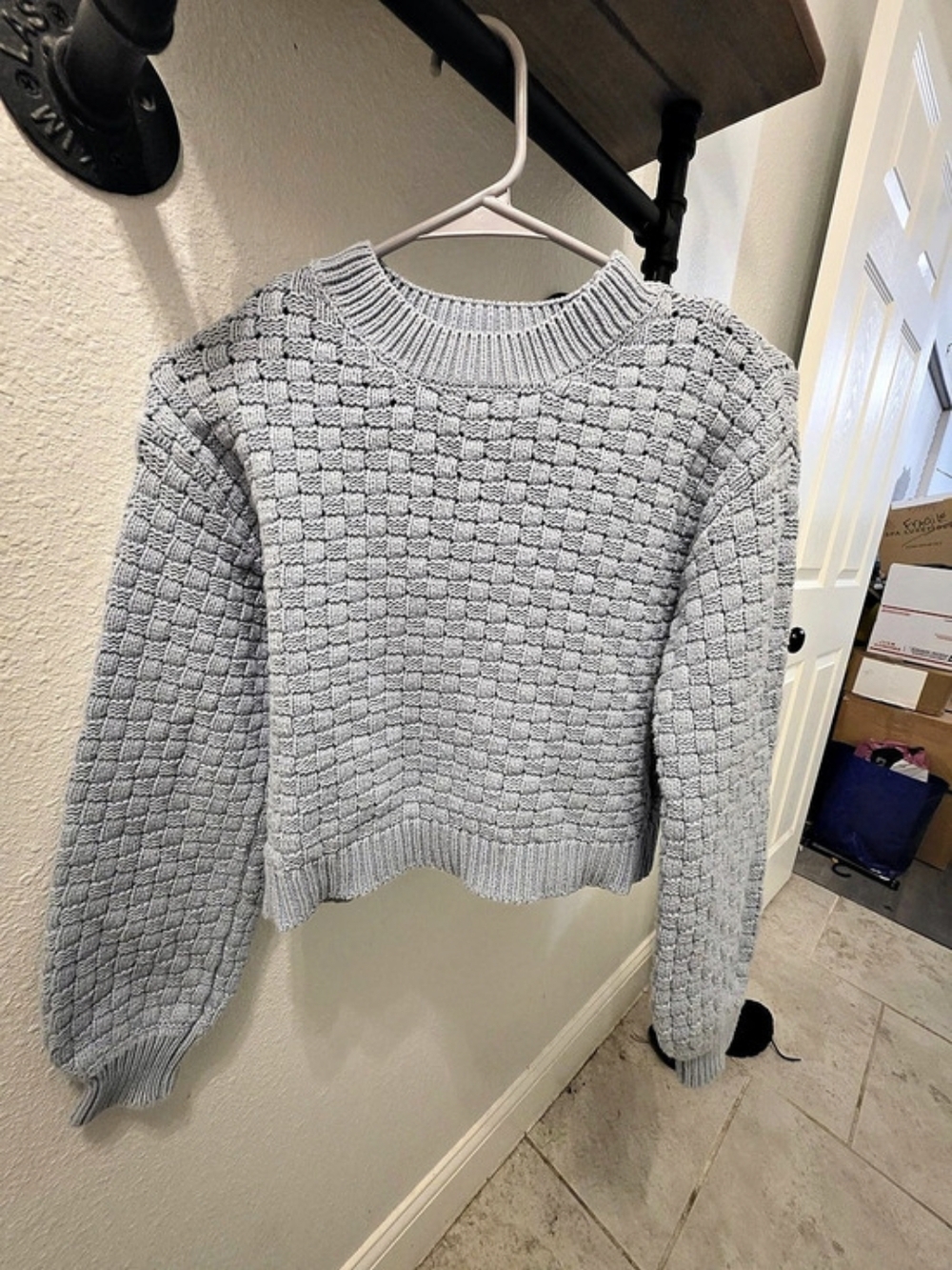 Owen + Sage Textured Geometric Knit Sweater in Gray Size Small
